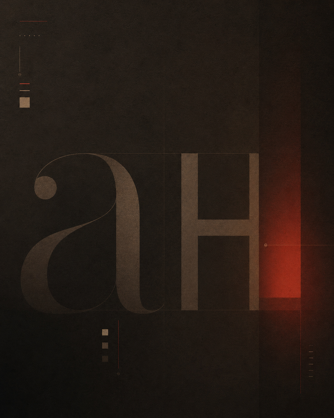 Typography study — a Fraunces 'aH' set against a vertical band of red light